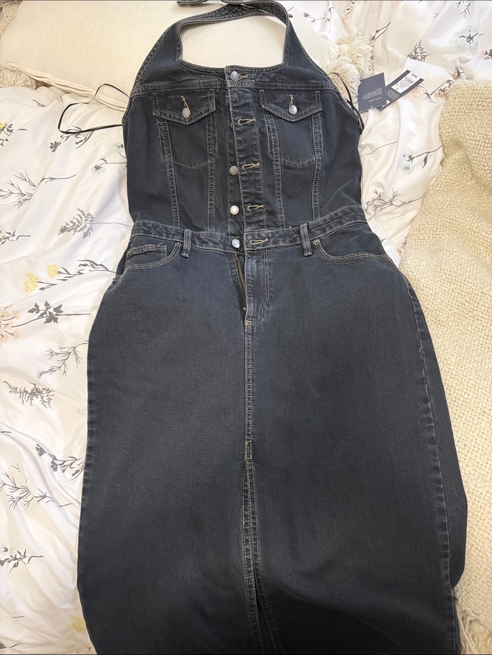 Universal Thread Black Denim Halter Overall Dress